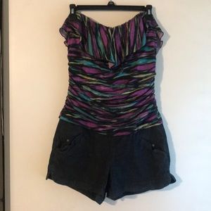 Tube top shorts romper.